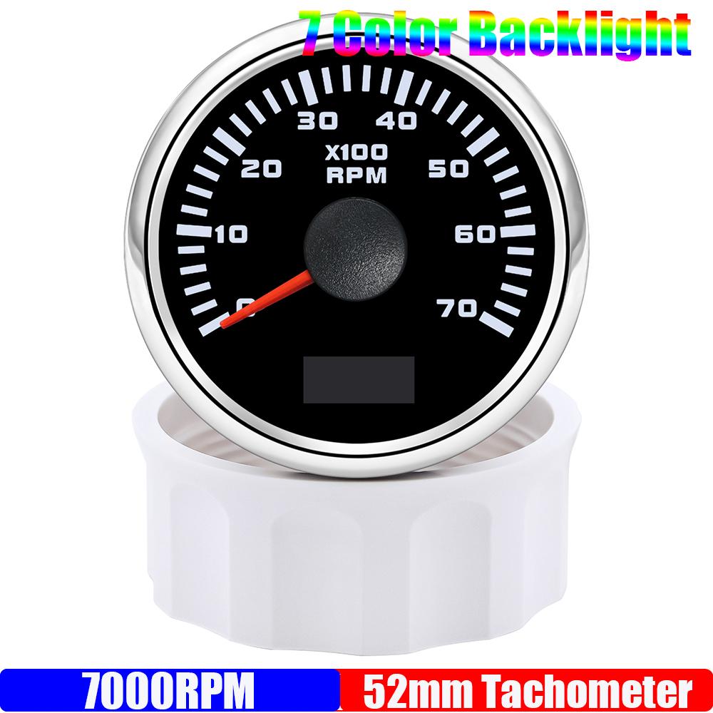 2" 52mm Tachometer 7 Color Light 3000,4000,6000,7000,8000 RPM Meter Hourmeter for Marine Boat Car 12V24V Waterproof IP67