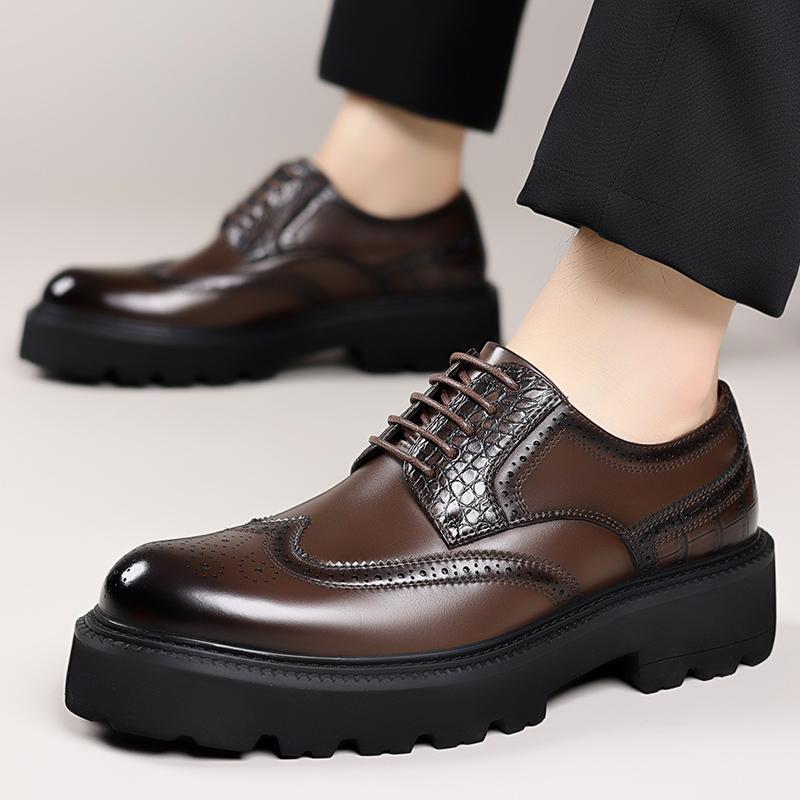 Fashion Lace-Up Outdoor Male Shoes 2025 New Mens Brogue Casual Shoes Leather Men Business Shoes Fashion Thick Bottom Man Oxford Footwear