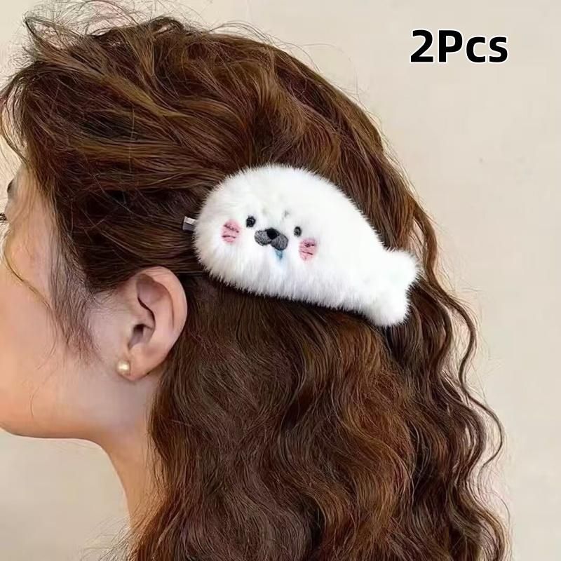 

1/2 шт. Милий плюшевий маленький тюлень Затискач для волосся Аксесуар для волосся Універсальний Осінній та Зимовий Милий Затискач для чубчика Домашній Улюбленець Затискач для бічного пасма волосся