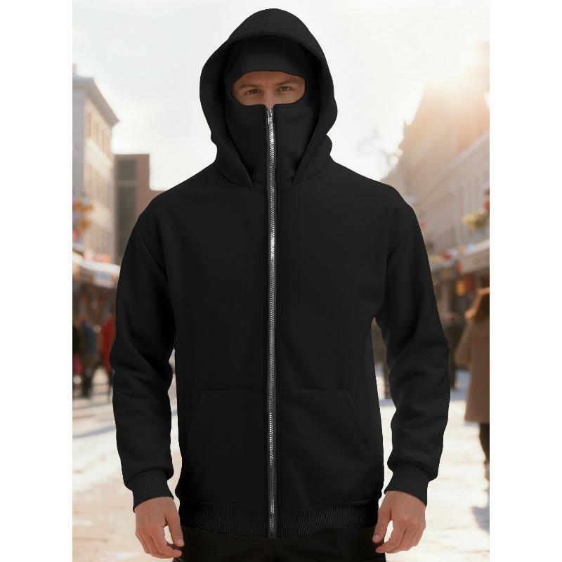 Men's Double Layer Hooded Zip Up Sweatshirt.