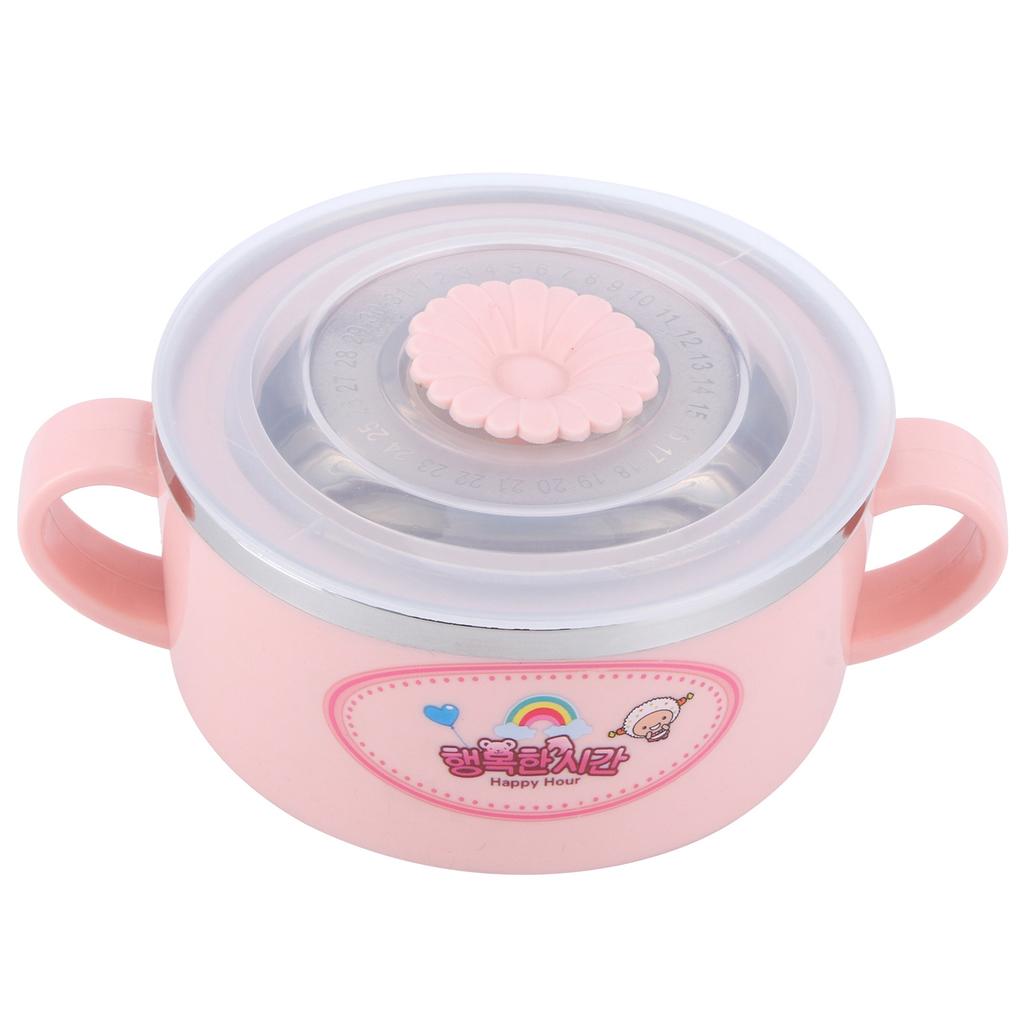 Baby Children Bowl Cartoon 304 Stainless Steel Rice Feeding Bowl with Lid TablewarePink