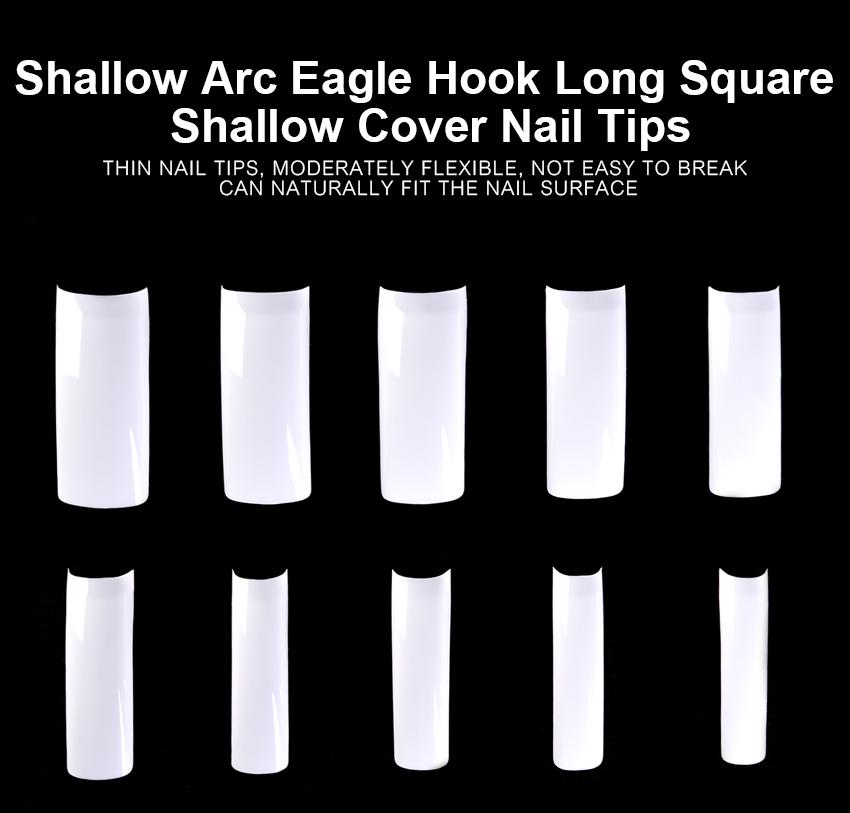 kads 500pcs Long Square Half Cover False Nail Tips No-Crease White Nature Clear 10 Sizes Nail Art Tools Manicure Fake Nails