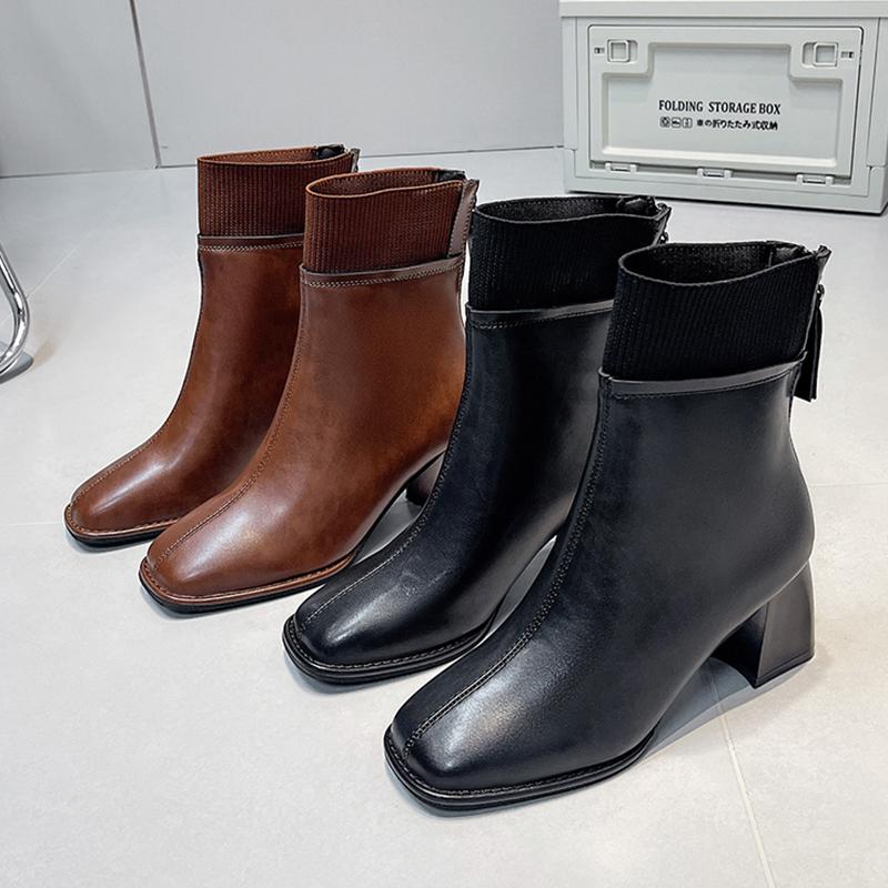 Women'S Ankle Snow Boots Warm High Heels Shoes Winter Short Plush Shoes Woman Fashion Chelsea Boots Dress Pumps Mujer