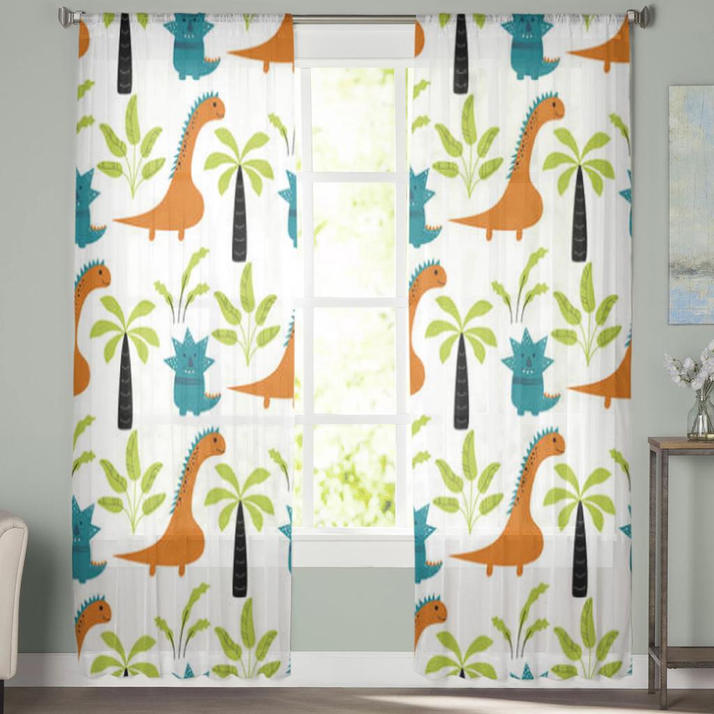Dinosaur Cute Kids Tulle Curtains For Living Room Bedroom Christmas Chiffon Sheer Voile Kitchen Curtain