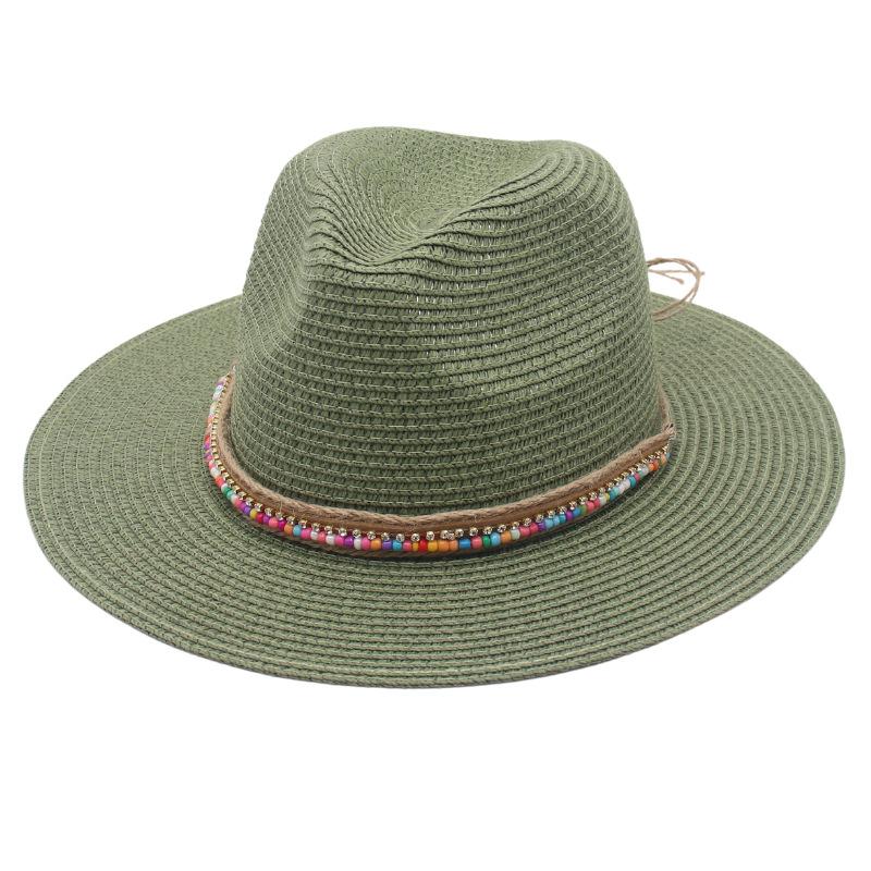 New summer ethnic style Panama straw hat colorful bead accessories dance performance beach sunshade top hat