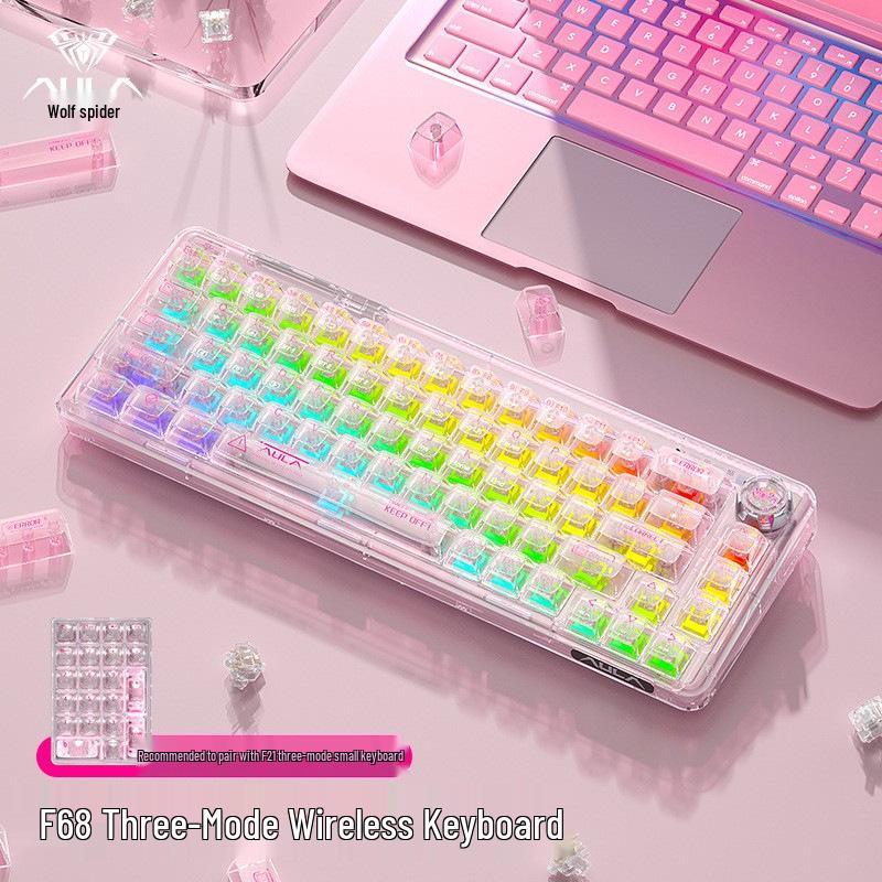 AULA Wolf Spider F68 Transparent Bluetooth Wireless Mechanical Keyboard, Three-Mode, Hot-Swappable Ice Soul Switches