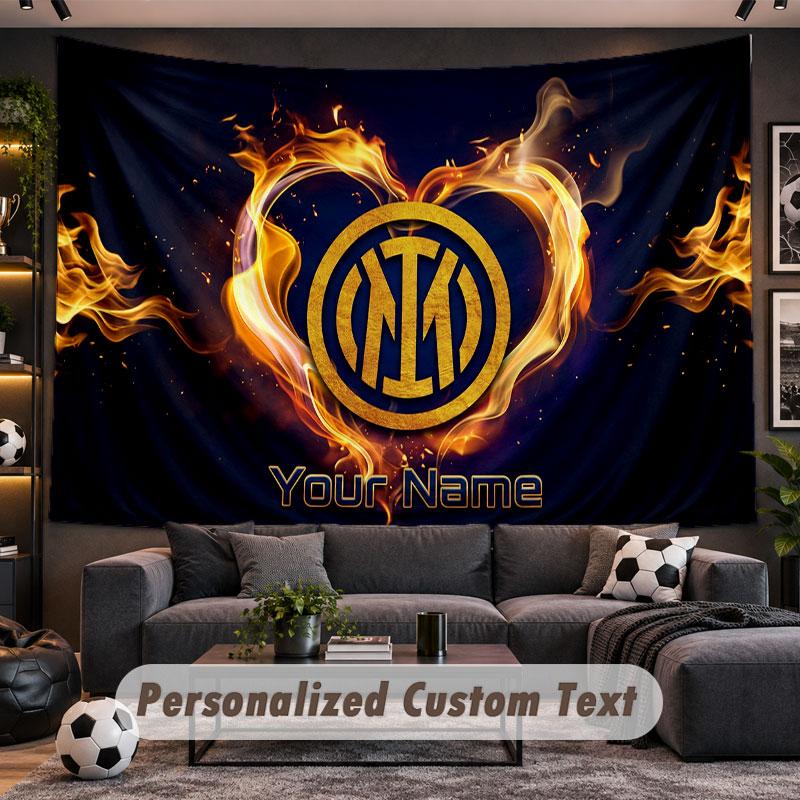 Wall Hanging Tapestry Custom NameInter Milan Pattern Personalized Printed Fabric Wall Decor