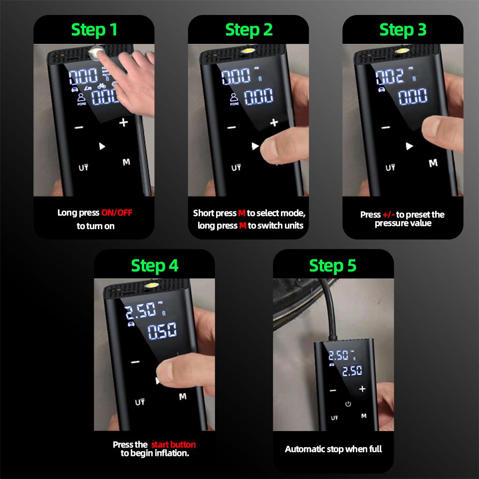 E-ACE Portable Air Pump, an 8000mAh Wireless Auto - Compressor with 150PSI, Functions As an Air Injector for Car Tyres, Bicycles and Balls.