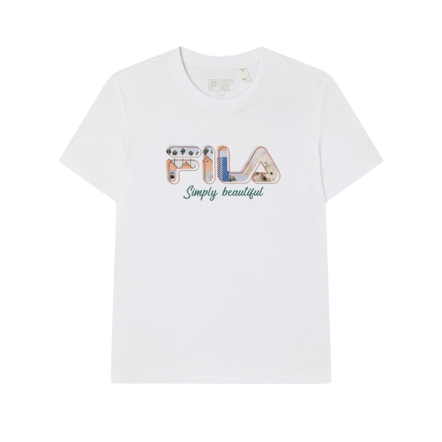 

FILA Heritage Logo Letter Short Sleeve T-Shirt Women Tops White F11W428110FWT XL