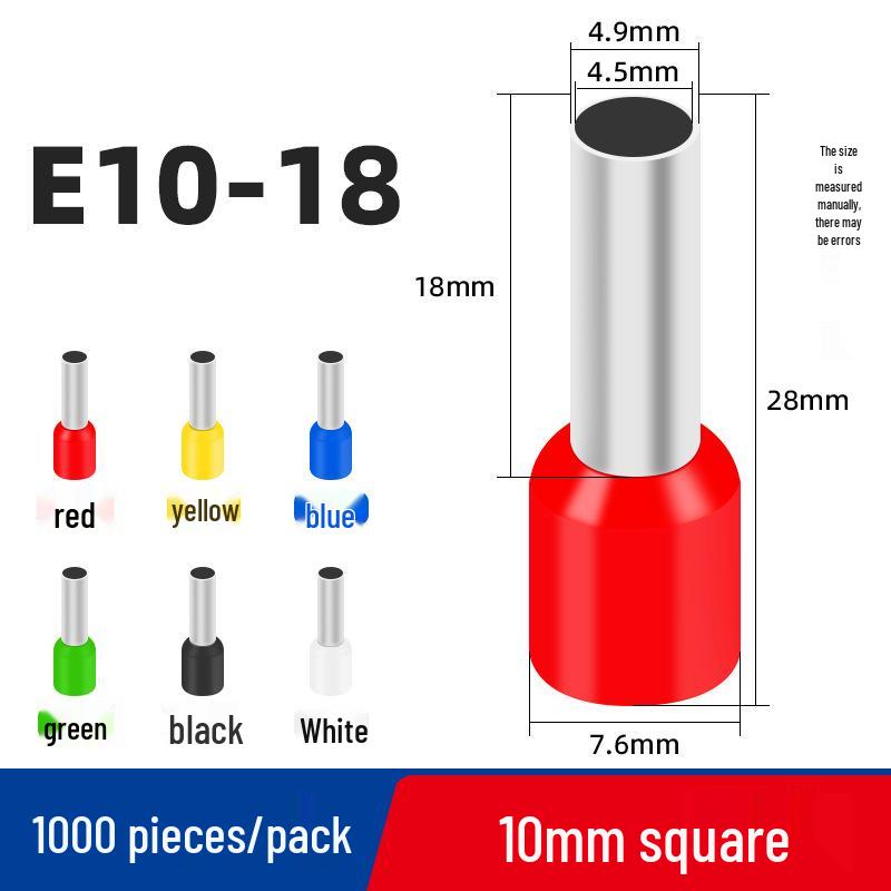 Copper Nickel Plated Tubular Terminal, 1000 Pieces - European Style Pre-Insulated Pin Crimp Lug for Wiring.