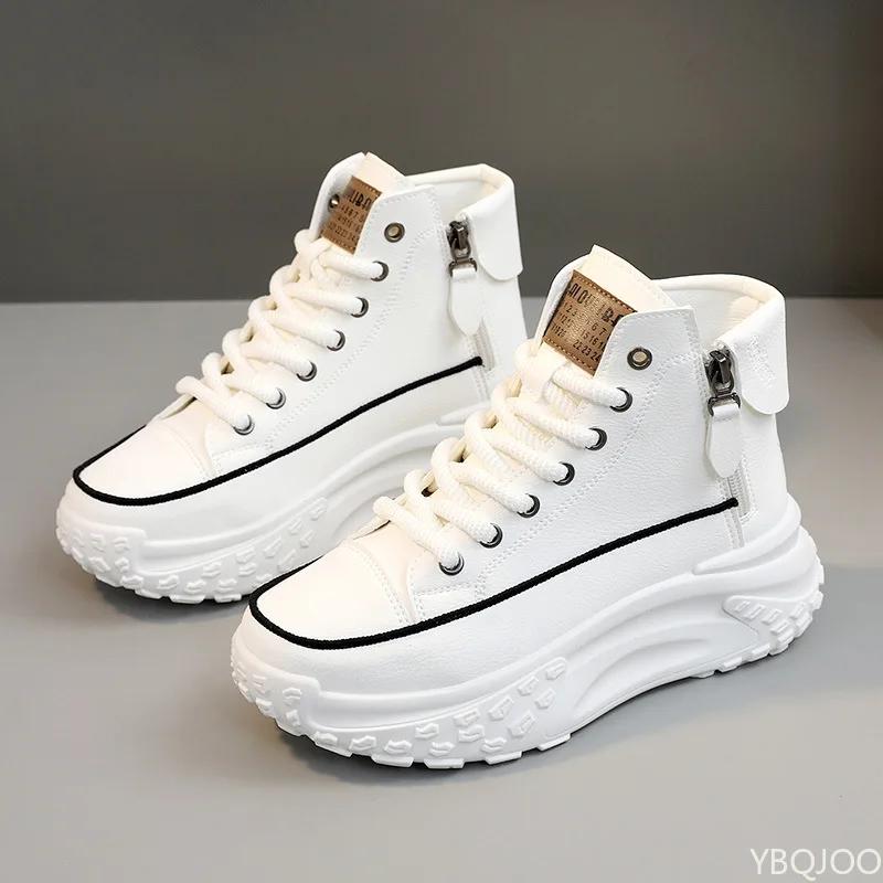 Fashionable versatile High top shoes women's autumn new round toe shoes thick soled height increasing casual comfortable flats