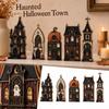 Halloween Tafelblad Decor Vintage Huis Houten Dorpsscène voor Planken Schoorsteenmantel Huis Decoratie
