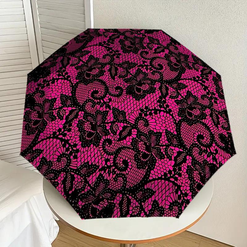 

1pc Pink Lace Pattern Automatic Folding Umbrella, Heavy-Duty 8-Rib Construction, Perfect for Everyday yy251114178