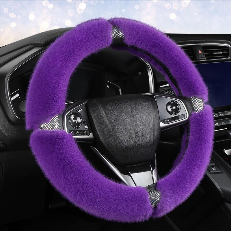 Winter Drill Piece Plush Car Steering Wheel Cover Universal Warm Luxury Car Handle Cover Interior Faux Mink Fur Non-slip