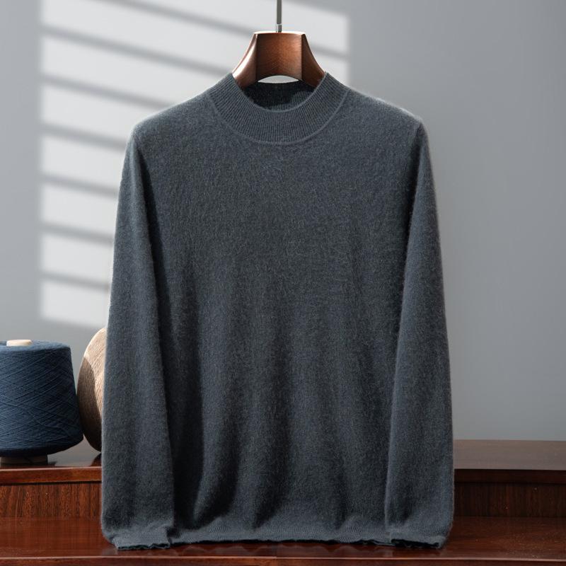 Men's 100% Pure Cashmere Double-Layer Sweater, Semi-High Neck, 2025 Autumn/Winter Thick Knit Base Layer