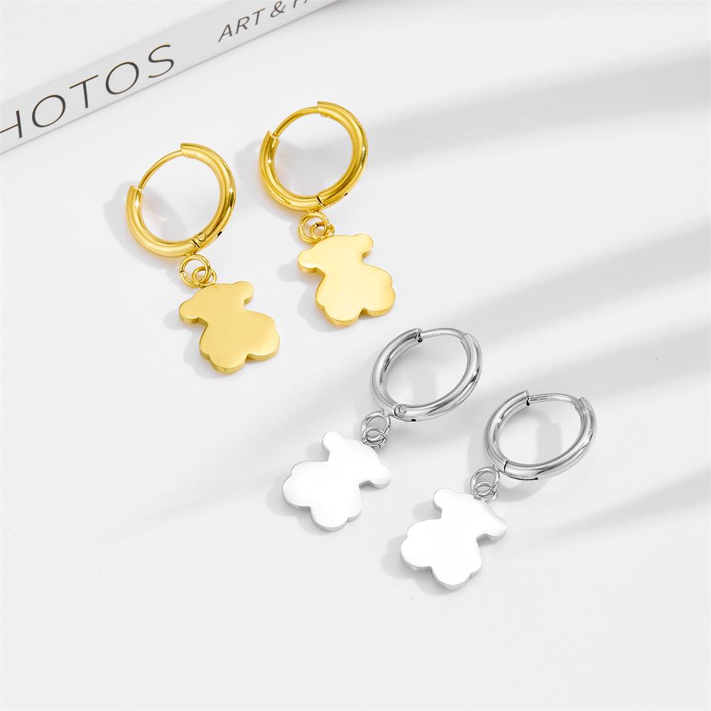 304 Stainless Steel Little Bear Simple 18K Gold Earrings - European & American Design