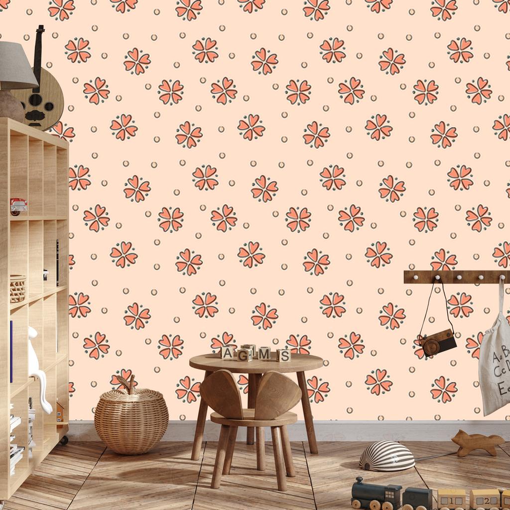 Wallpaper Small Flowers Cream, Beige and Peach for Living Room and Bedroom 50x1000