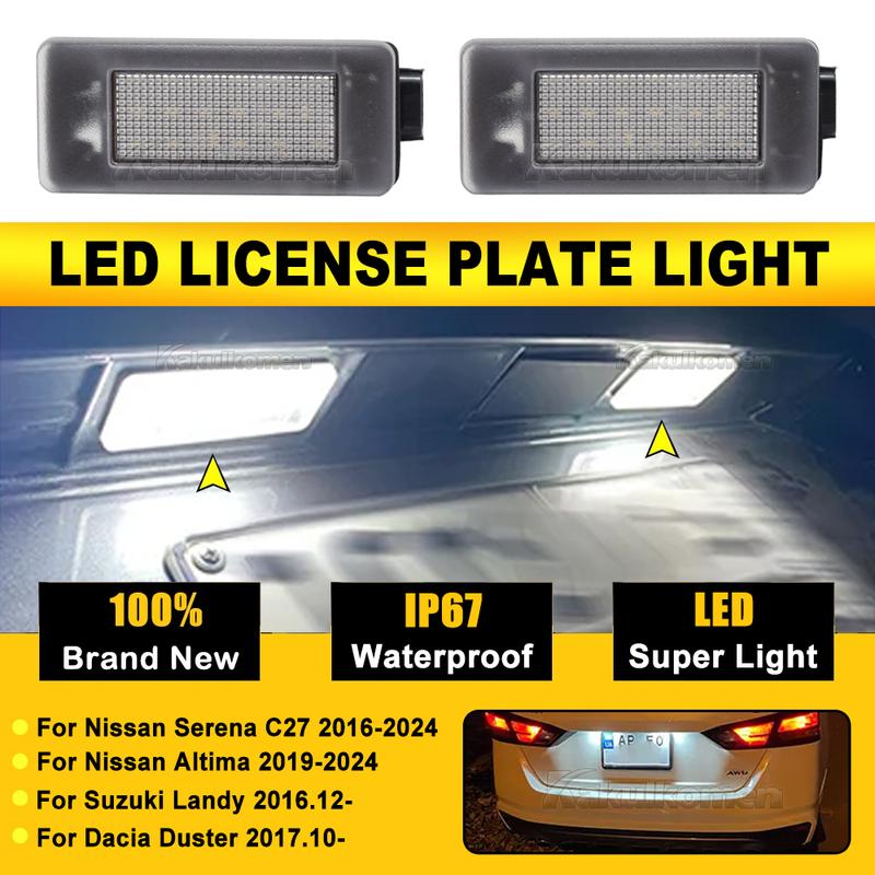 2Pcs Canbus LED License Number Plate Light Lamp For Nissan Serena C27 Altima Suzuki Landy Dacia Duster 265108990E