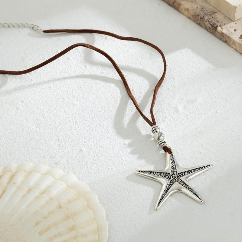 Alloy Starfish Seashells Necklace Vacation Style Conch Pendant Choker Necklace Starfish Collar Choker Unique Jewelry