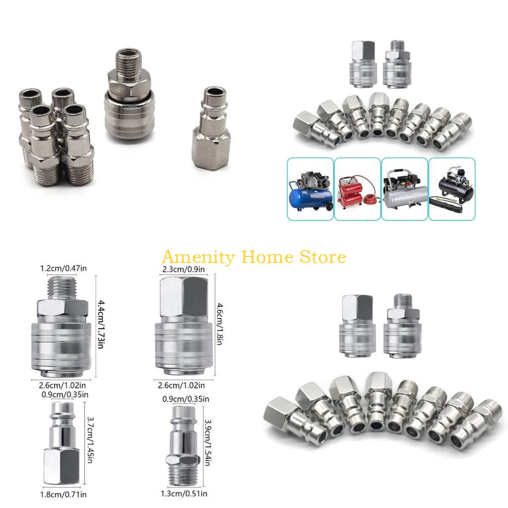 F26C 10pcs Versatile Air Compressor Fittings Male/Female Thread Quick Release Connector Set Convenient Air Line Connectors