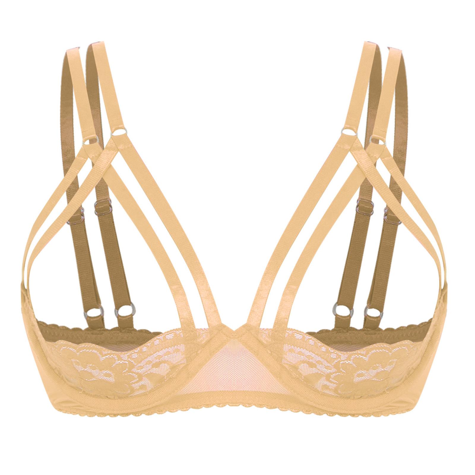 

Жіночий мереживний бюстгальтер на кісточках, чашка 1/4, балконет, подвійні бретелі, пуш-ап топ, білизна для побачення, вечірки L тілесний