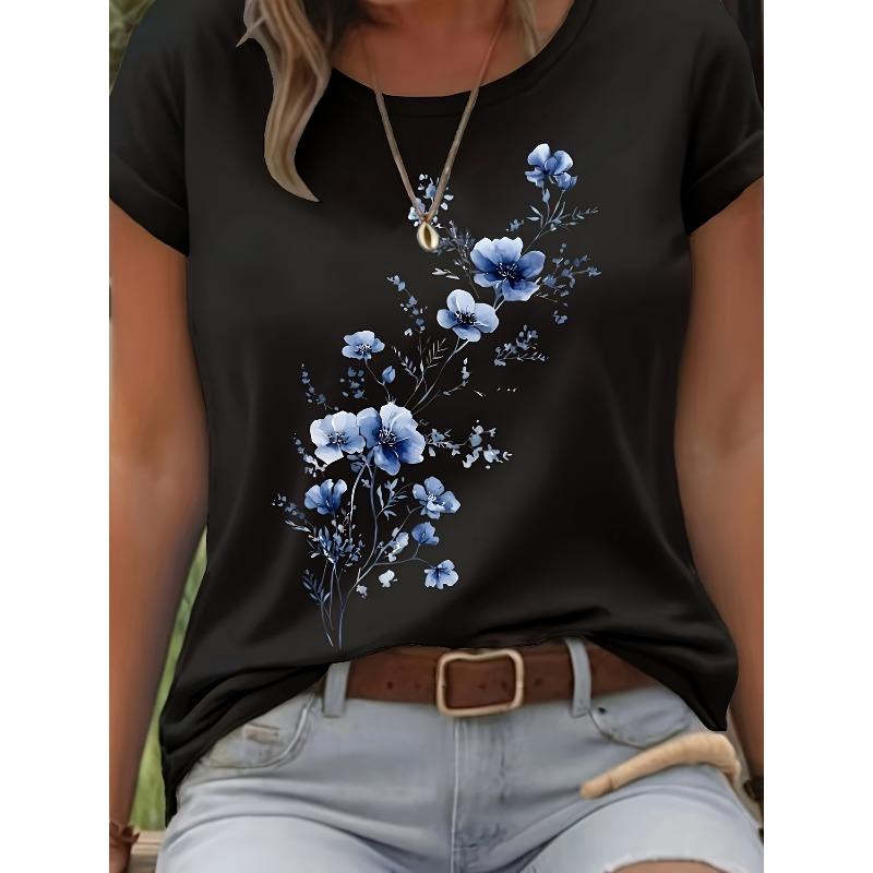 

European sizes Women s Casual Fashion Round Neck Stretch Printed Sports T-Shirt 4XL чорний