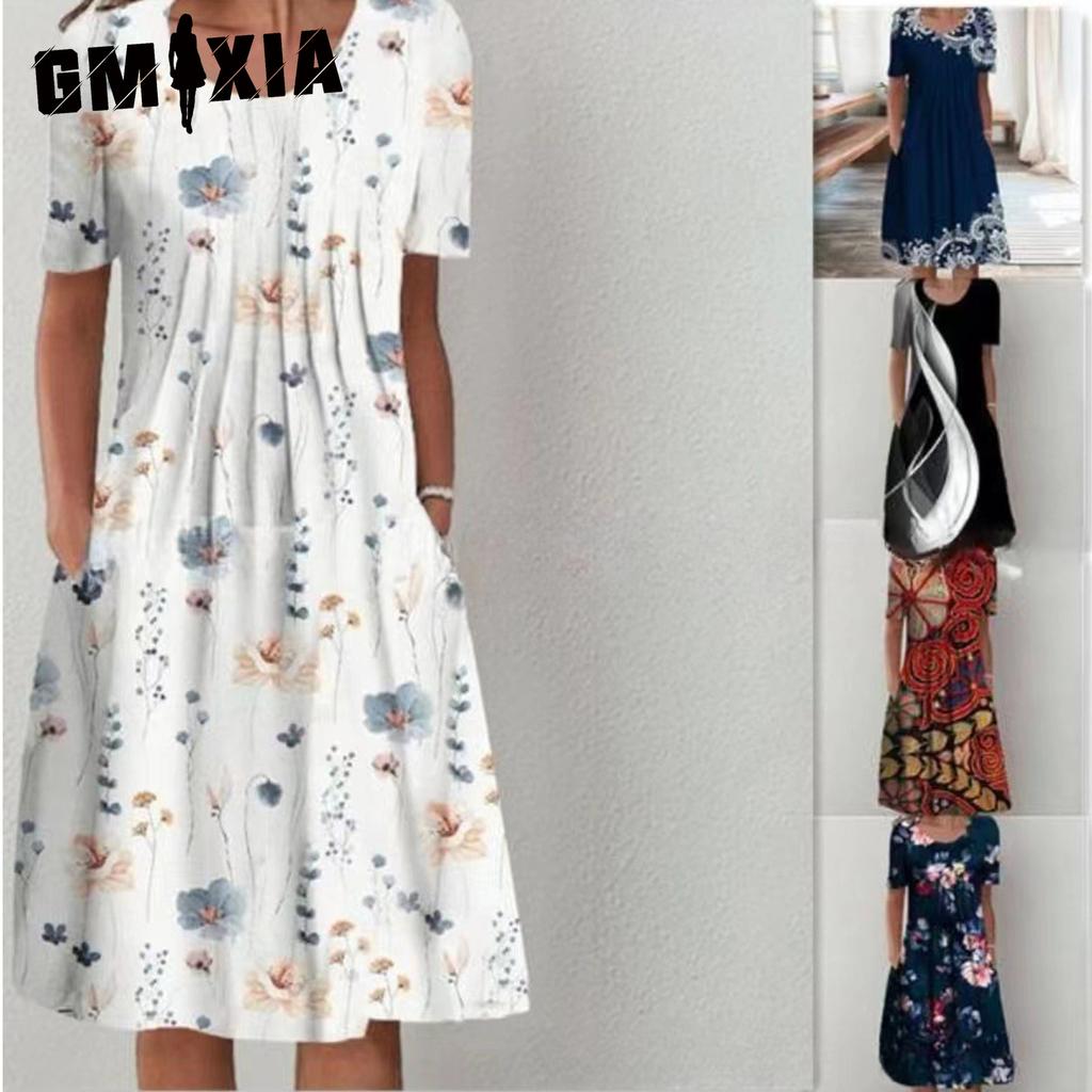 GMXIA Women's Fashion Summer Spring Short Sleeve O-Neck Casual Dresses