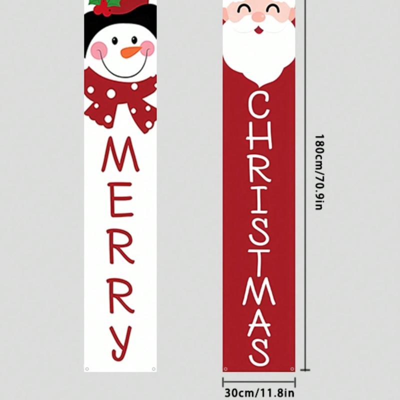 1 Pair Christmas Hanging Banner, Merry Christmas Doorway Decor with Cute Santa Claus and Snowman, Elegant Outdoor and Indoor Decoration Home