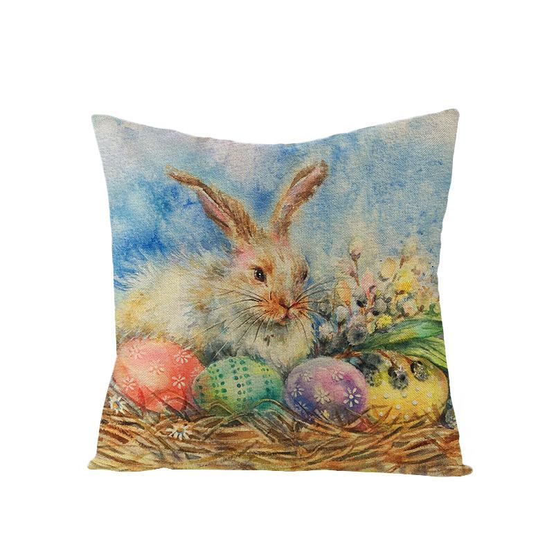 Watercolor Bunny Egg Easter Pillow Cover Nordic Office Sofa Polyester Cushion Cover Home Furnishings
