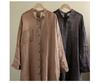 2026 Spring Women's Retro Cotton Linen Dark Pattern Mid-Length Cardigan Shirt
