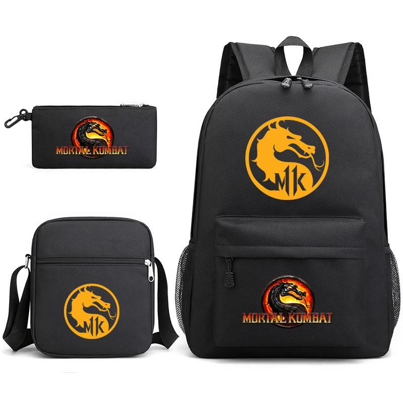 Mortal Kombat Book Bag Threepiece Set With Waterproof Oxford Fabric For Casual Travel
