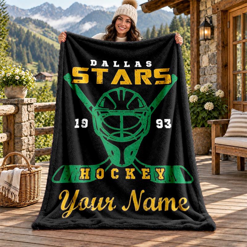Dallas Stars Custom Name Flannel Blanket Personalized Soft Warm Plush Throw Blanket Customized Gift for Family Friends