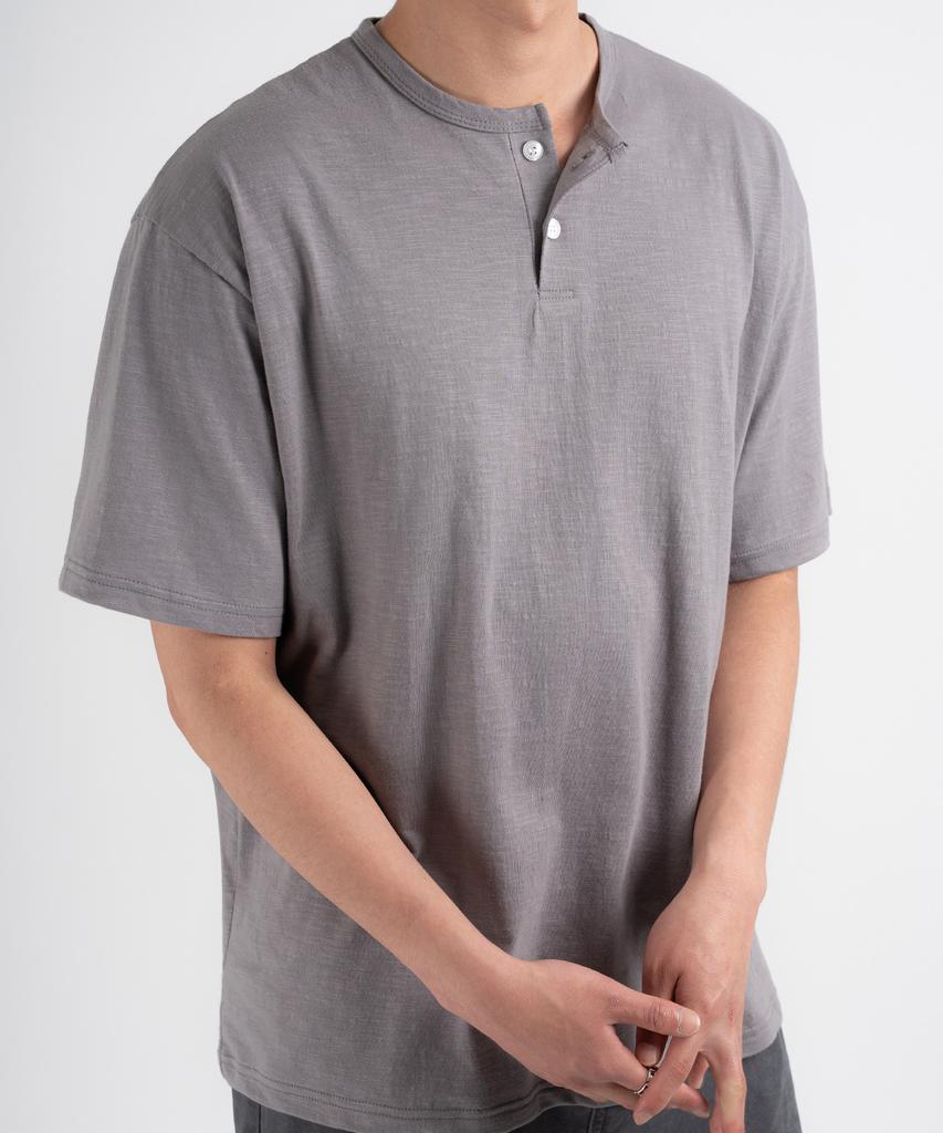 UNDEROFF Oversized Slub Henley Neck Short Sleeve T-Shirt Ivory
