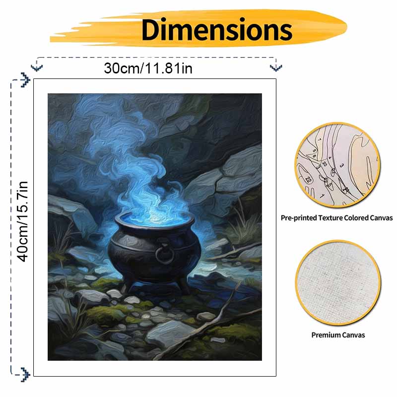 Halloween Magic Cauldron Blue Flame Digital Oil Painting Coloring Painting Hand Painting Home Decoration