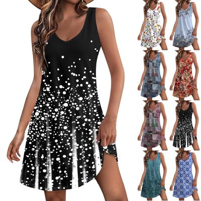Women's Casual Sundress With Pockets Summer Boho Beach Dress Floral Blouses For Women T-Shirts Dress V Neck Loose Tank Dresses