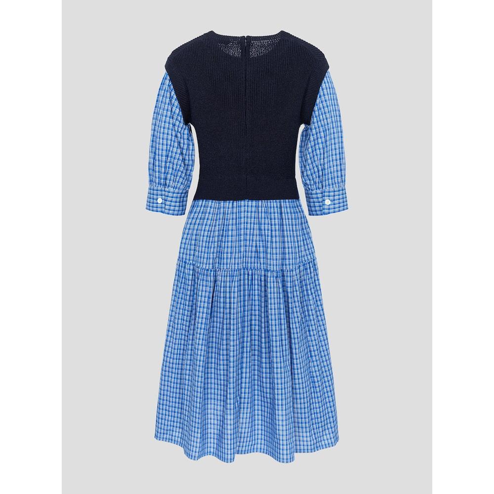 Binpolleidiseu Knit Vest Patch Check Dress Blue (Bf5371C04P)