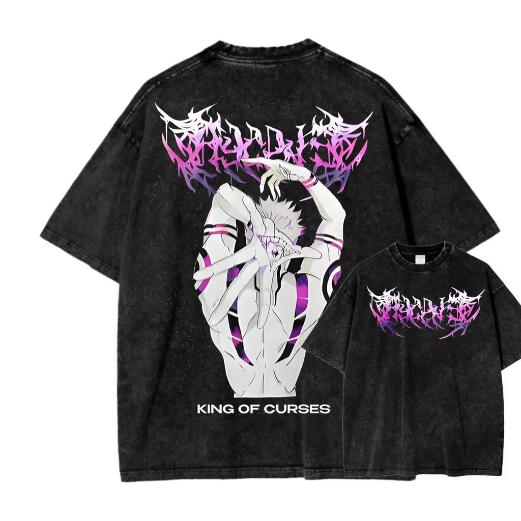 Anime Jujutsu Kaisen Ryomen Sukuna Printed Tshirt Mens and Womens Washed Tshirt High Quality Vintage Cotton Tshirt YK Tops