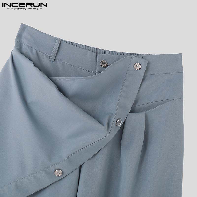 INCERUN Pantalon long décontracté à fermeture éclair et boutons pour hommes, pantalon à jambe large