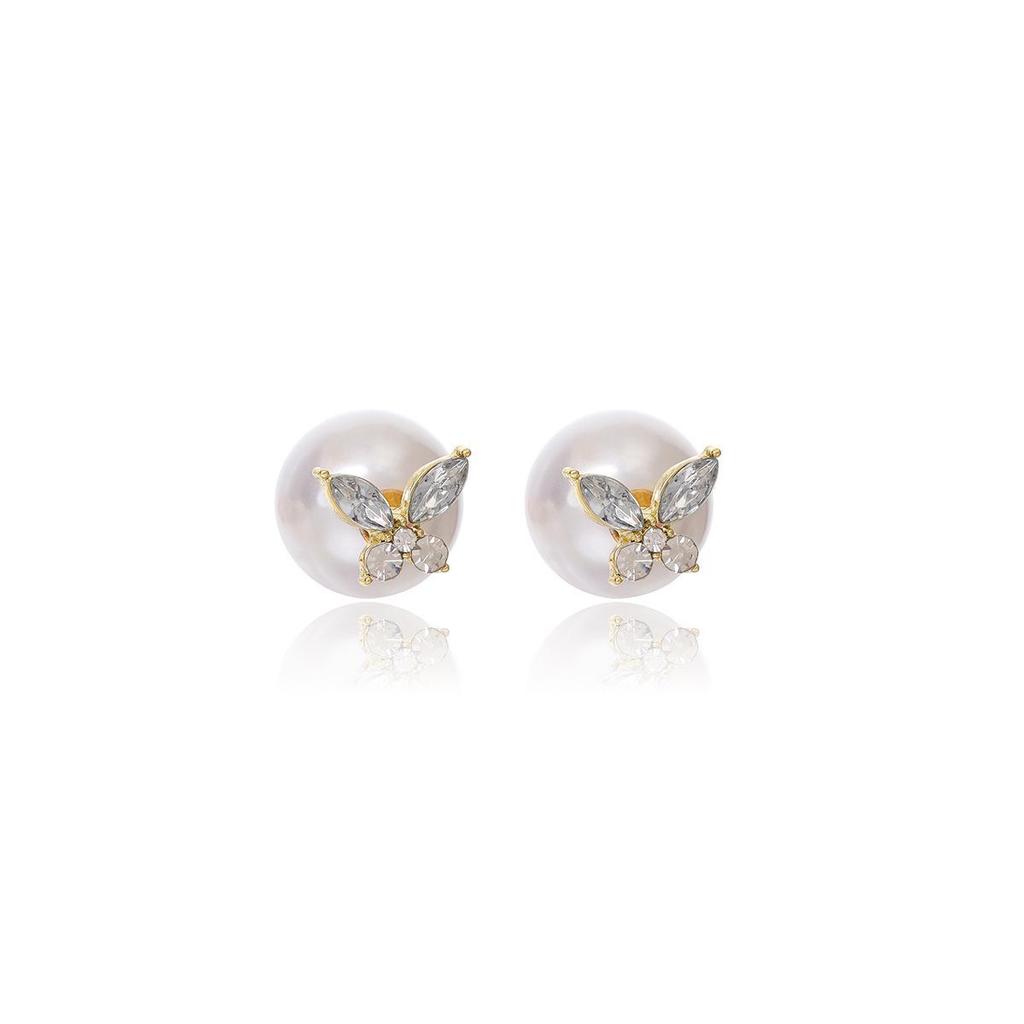 Silver Needle Korean Style Diamond Butterfly Detachable Pearl Earrings for Women
