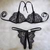 Sexy Women's Detachable Three Point Two-piece Set Open Crotch Mini Panties Lace Lingerie Thong Strap Underwear