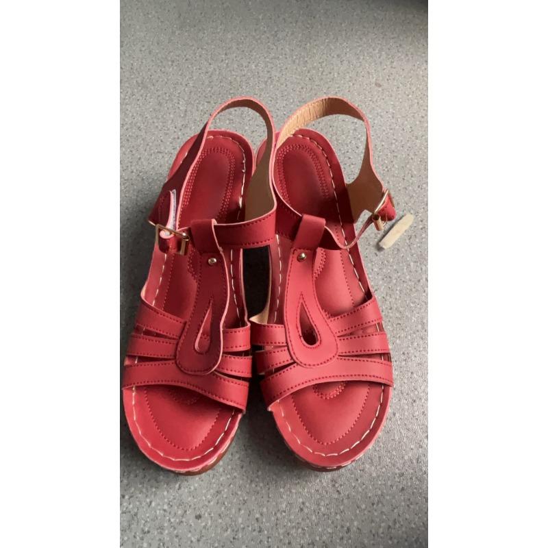 Women's Solid Color Fashion Sandals, Summer T-strap High Heels, Casual Single Strap Non-slip Thick Heel Shoes