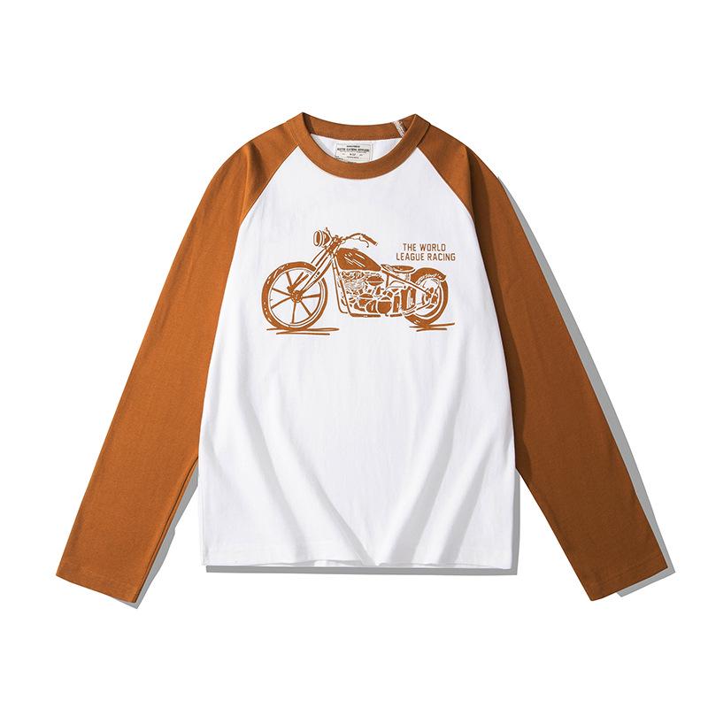 

OKONKWO 230g Motorcycle Raglan Color Block Long Sleeve T-Shirt for Men & Women M