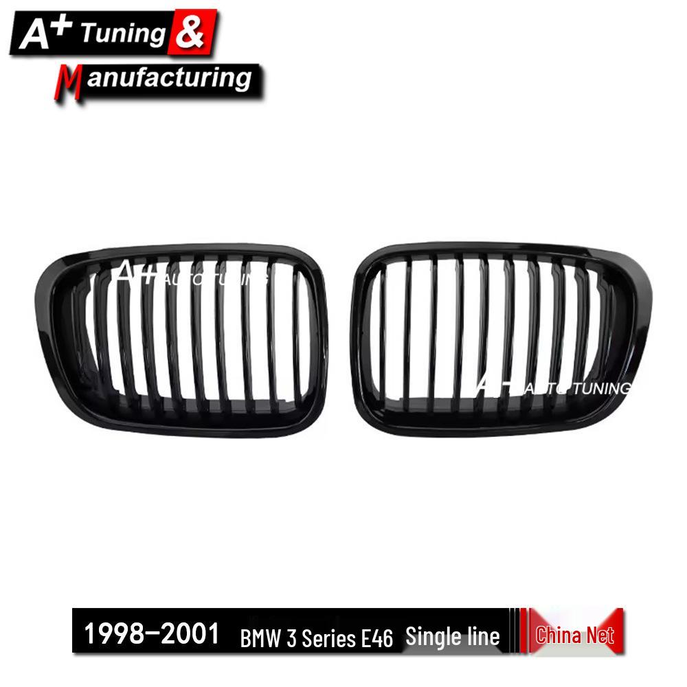Gloss Black Front Grille for BMW 3 Series E46 (1998-2001) 4-Door, Single Bar Design