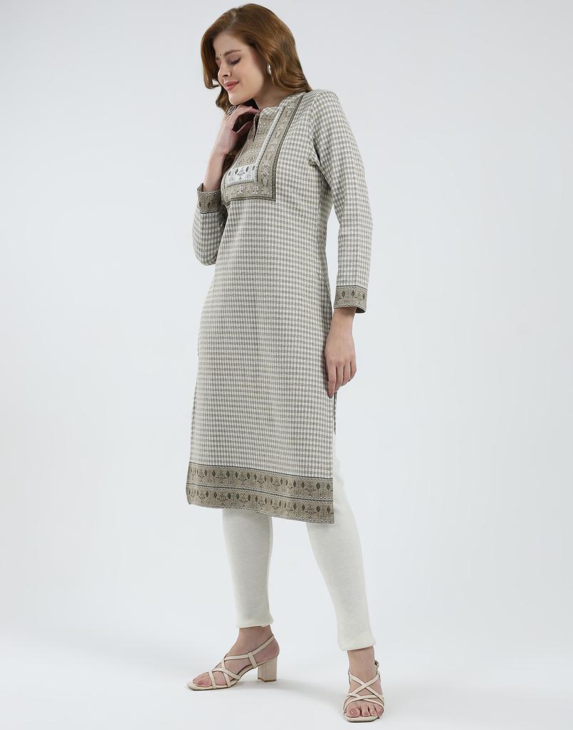 MONTE CARLO Kurti Feminino de Gola Redonda e Manga Comprida