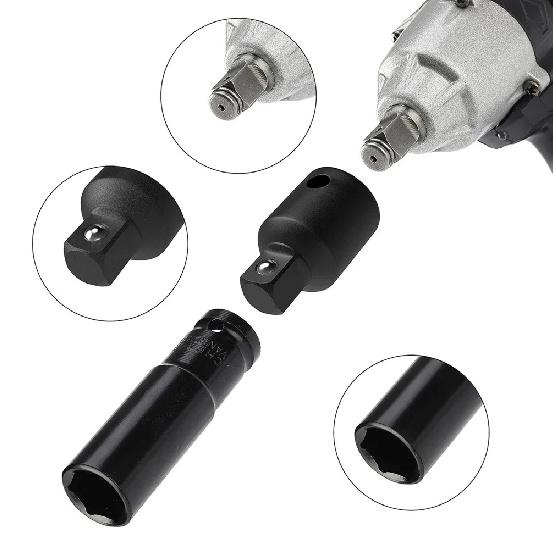 4PCS Impact Socket Adapter Reducer Set 1/2 3/8 1/4 Inch Use Wrenches Drills In Auto and Impact Driver Construction Work
