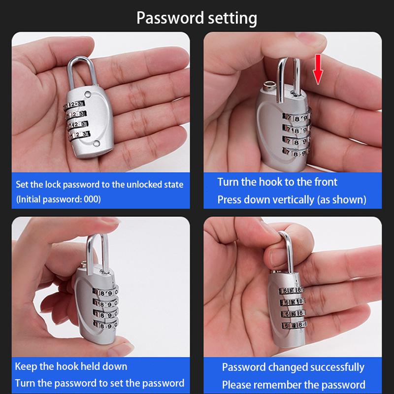 Popular 4-Digit Password Padlock 6-Color Gym Locker Anti-Theft Combination Lock Luggage Travel Safety Lock Zinc Alloy Hardware
