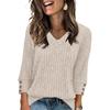 Women's T Shirt Tee Button 3/4 Sleeve Tunic Daily Weekend Fashion Basic V- Neck Regular Top