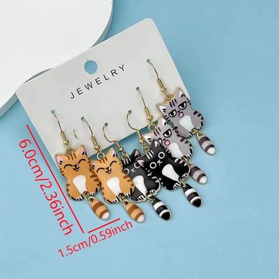 Fun and Cute Enamel Alloy Hanging Tail Cat Dangle Earrings Colored Cat Ear Jewelry Set Lovely Gift For Women Girls