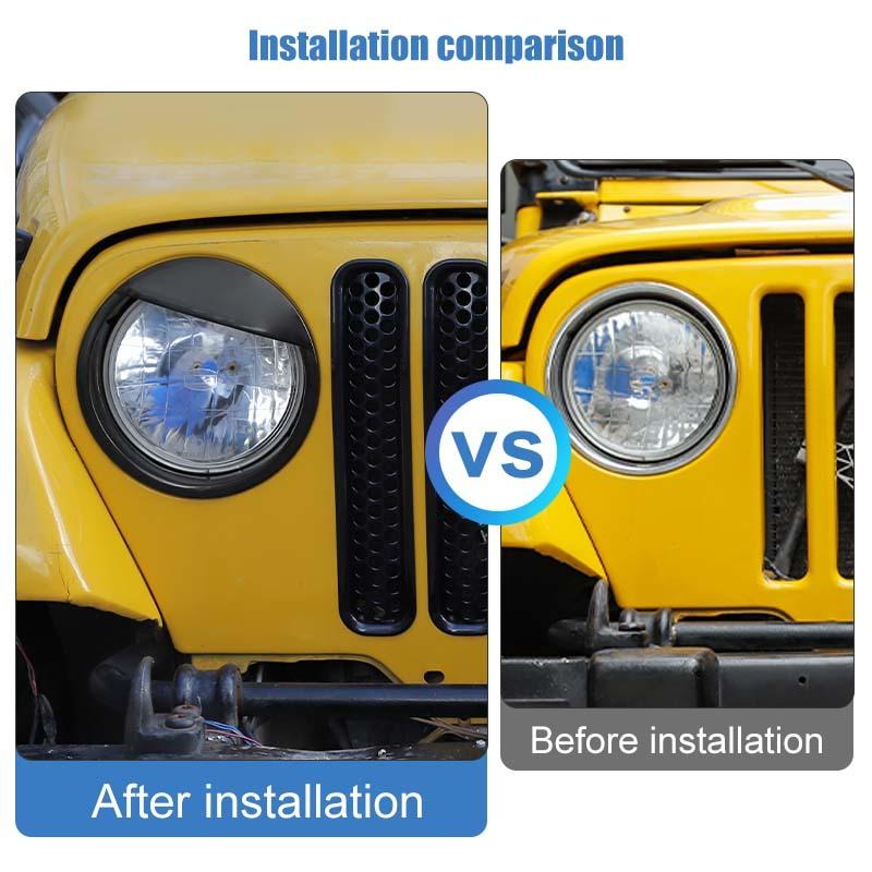 Car Front Hood Grille Ring Cover Headlight Circle Protective Sticker For Jeep Wrangler TJ 1997-2006 Car Exterior Accessories