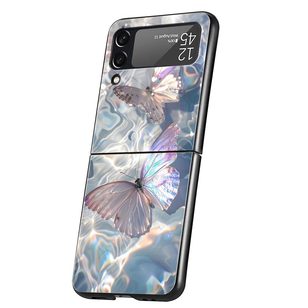 Phone Case For Samsung Galaxy Z Flip 3 4 5 6 Hard Folding PC For Samsung Z Flip3 Flip4 Flip5 Cover Blue Butterfly Ocean Waves